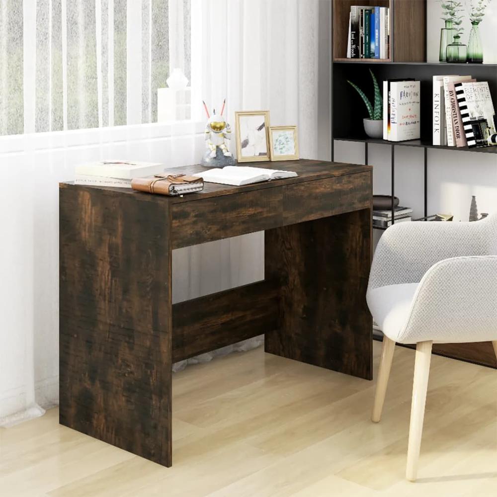 vidaXL Desk Smoked Oak 39.8"x19.7"x30.1" Engineered Wood. Picture 1