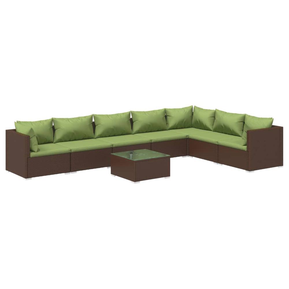 vidaXL 8 Piece Patio Lounge Set with Cushions Poly Rattan Brown, 3101756. Picture 2
