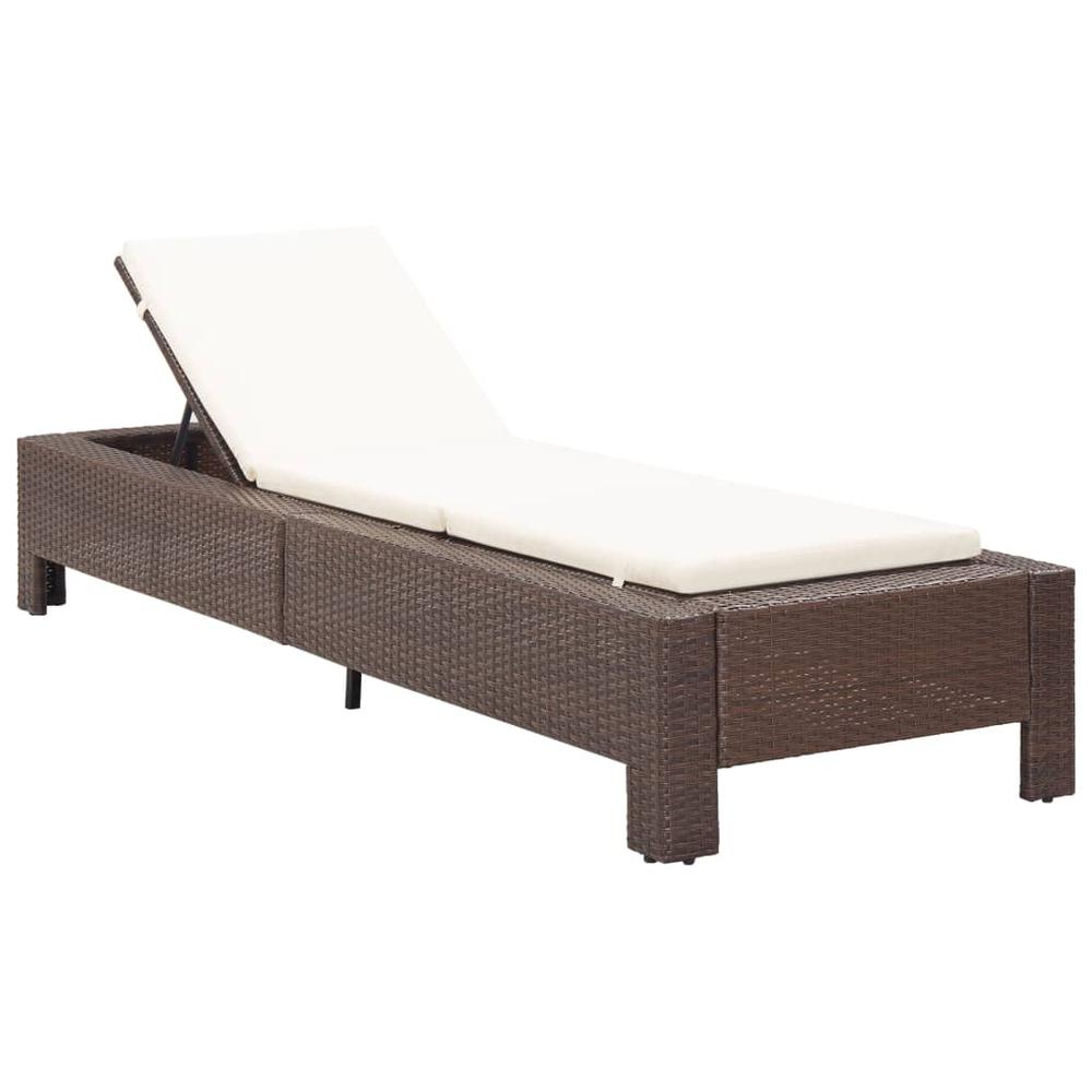 vidaXL Sunbed with Cushion Brown Poly Rattan, 46235. Picture 1