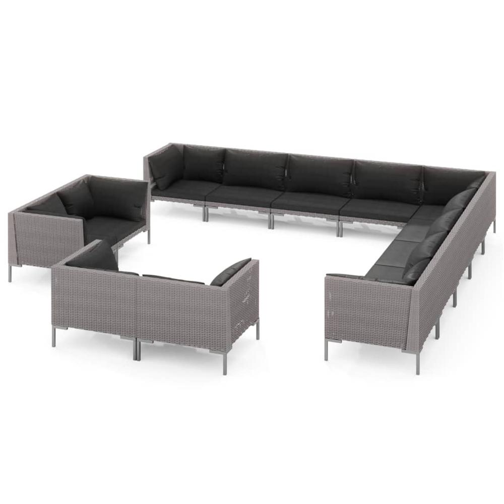vidaXL 13 Piece Patio Lounge Set with Cushions Poly Rattan Dark Gray, 3099906. Picture 2