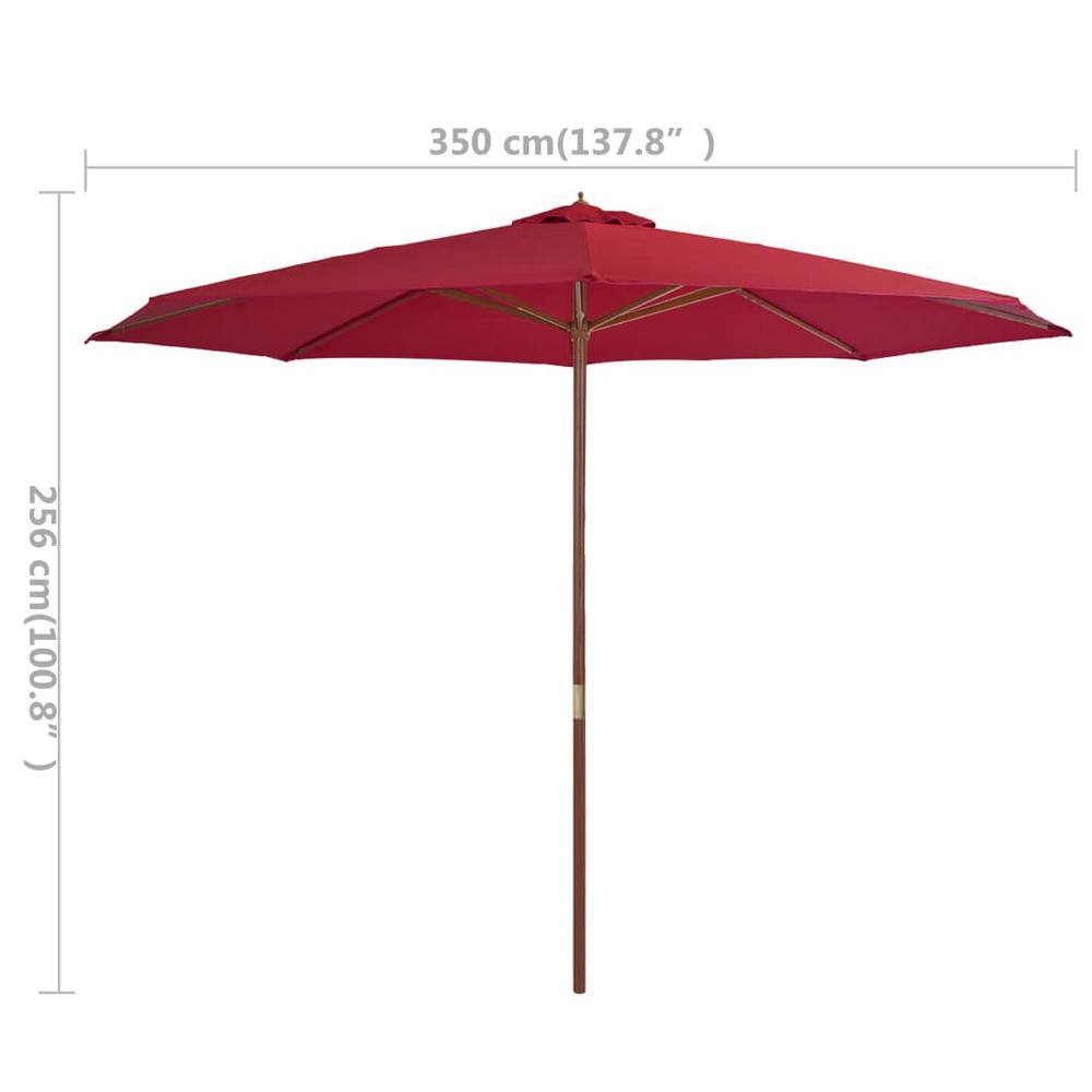 vidaXL Outdoor Parasol with Wooden Pole 137.8" Burgundy. Picture 4