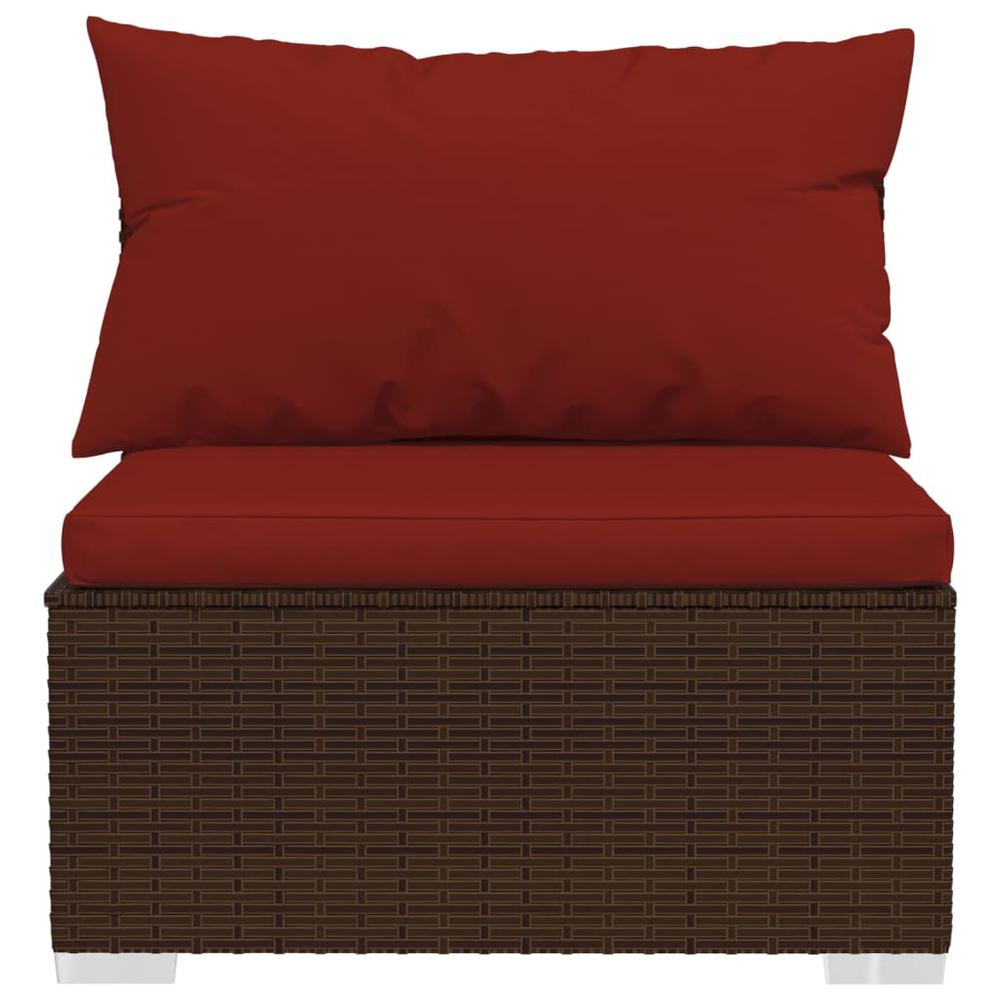 vidaXL Patio Middle Sofa with Cushions Brown Poly Rattan, 317548. Picture 4