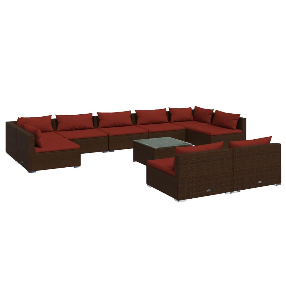 vidaXL 10 Piece Patio Lounge Set with Cushions Brown Poly Rattan, 3102035. Picture 2