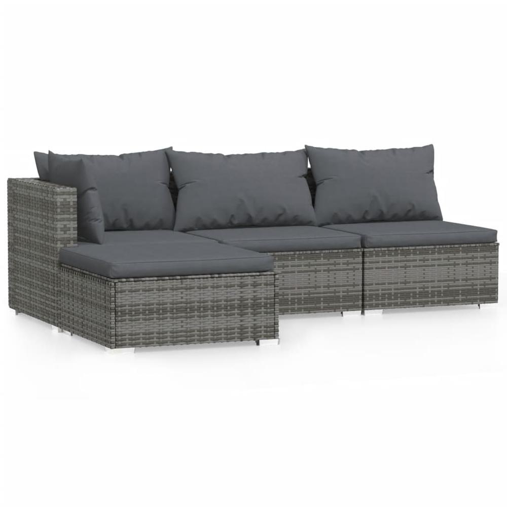vidaXL 4 Piece Patio Lounge Set with Cushions Gray Poly Rattan, 317512. Picture 2