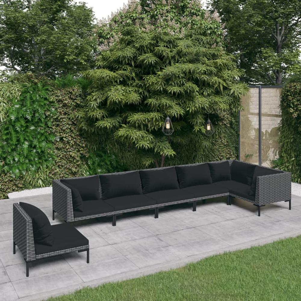 vidaXL 7 Piece Patio Lounge Set with Cushions Poly Rattan Dark Gray, 3099854. Picture 1
