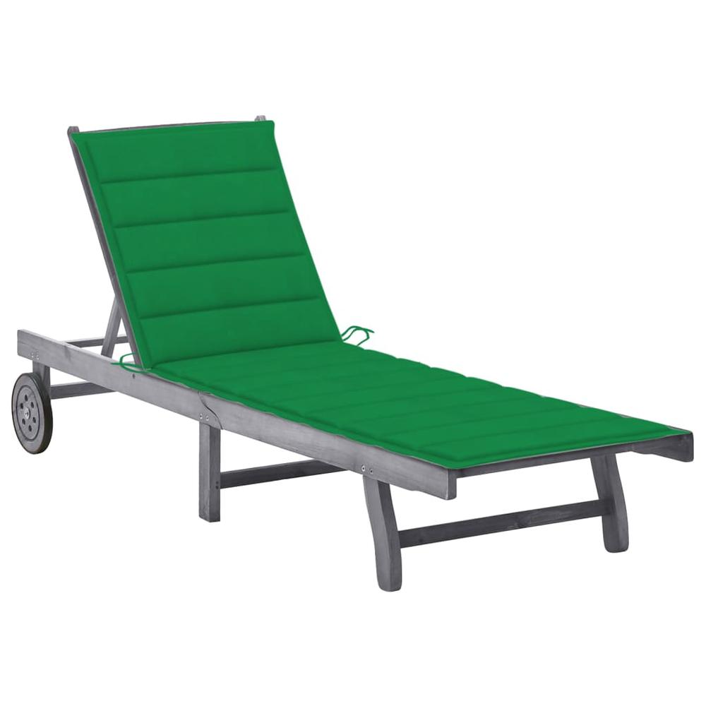 vidaXL Patio Sun Lounger with Cushion Gray Solid Acacia Wood, 3061364. Picture 1