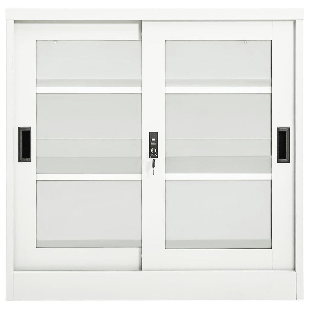vidaXL Sliding Door Cabinet White 35.4"x15.7"x35.4" Steel, 335954. Picture 2