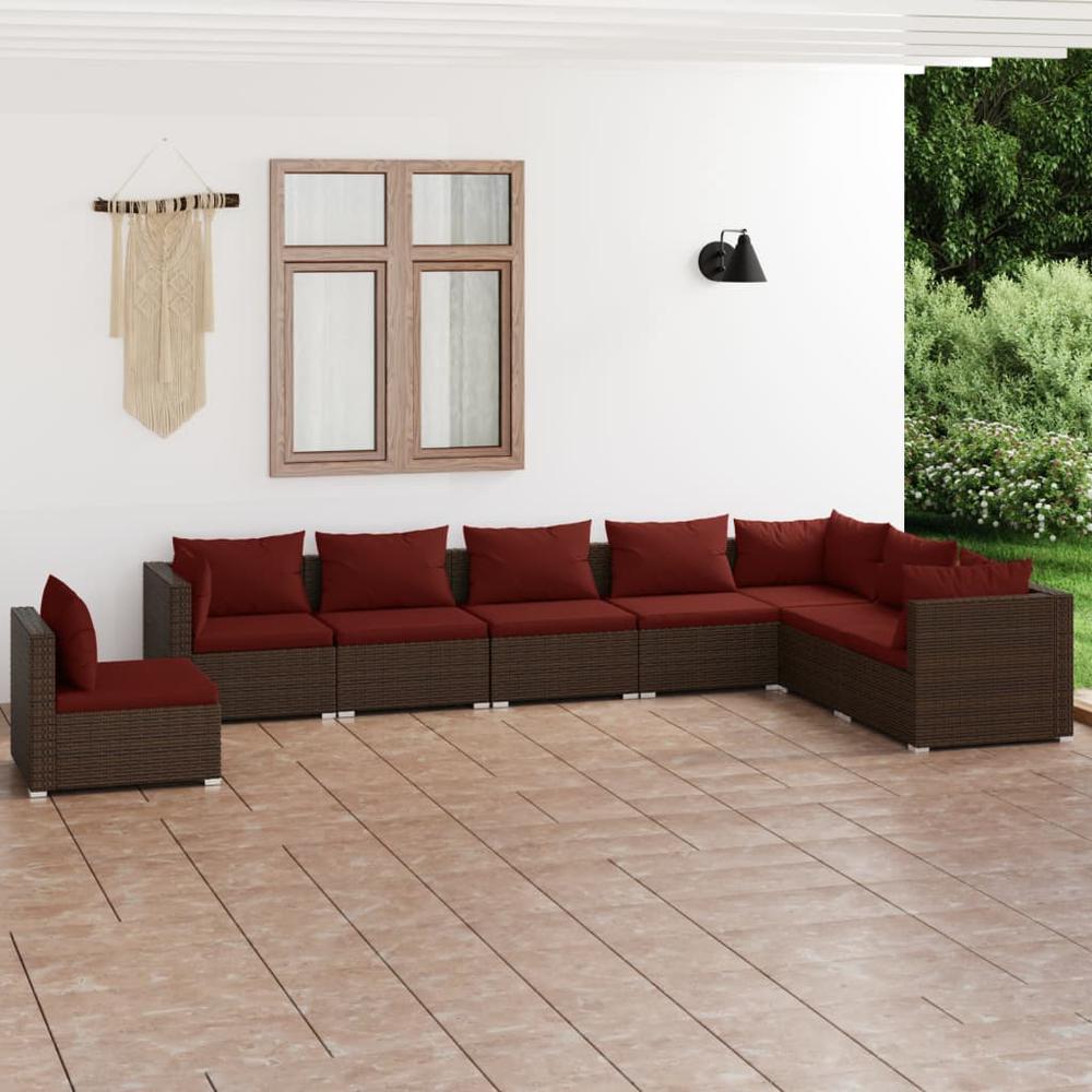vidaXL 8 Piece Patio Lounge Set with Cushions Poly Rattan Brown, 3102371. Picture 1