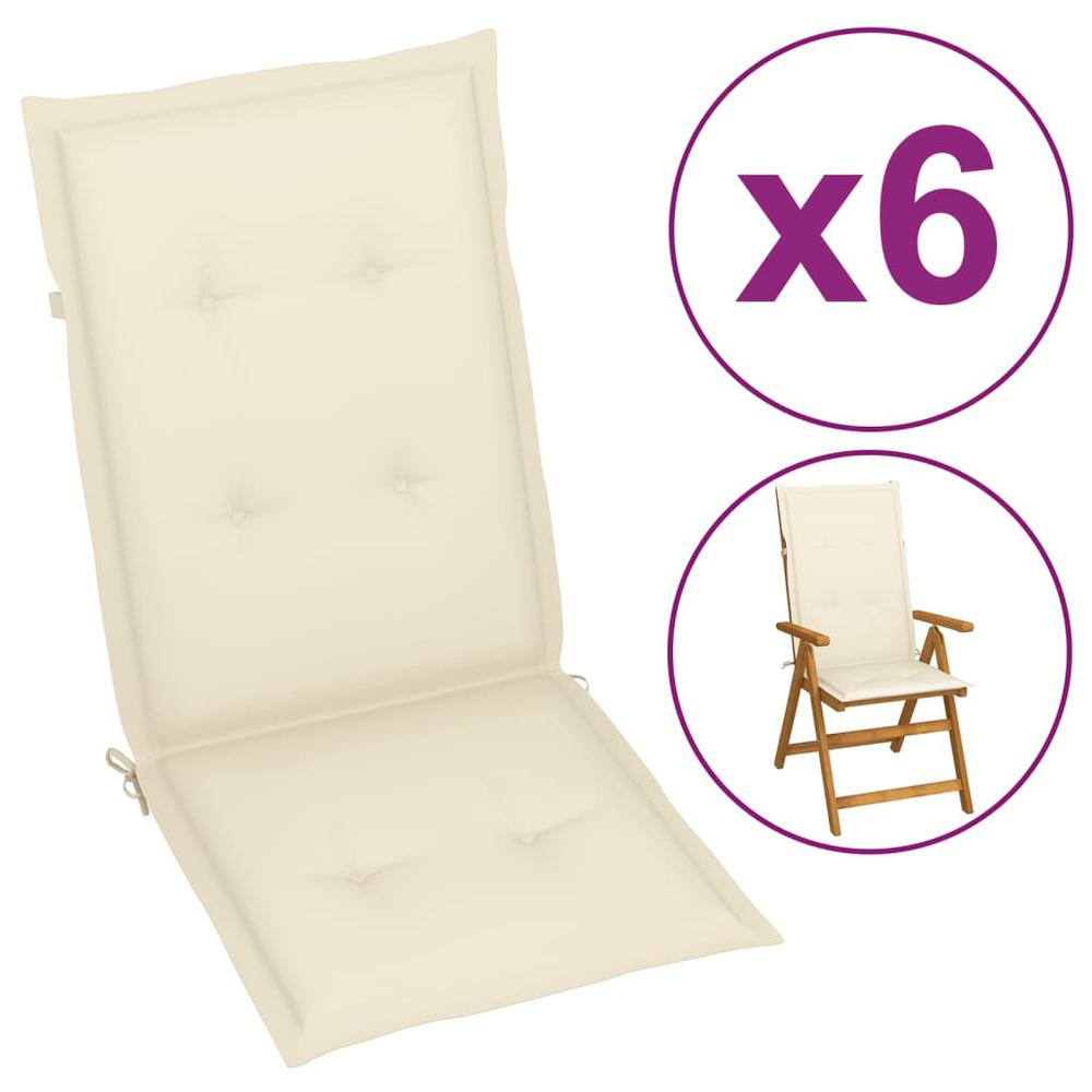 vidaXL Garden Chair Cushions 6 pcs Cream 47.2"x19.7"x1.2". Picture 1