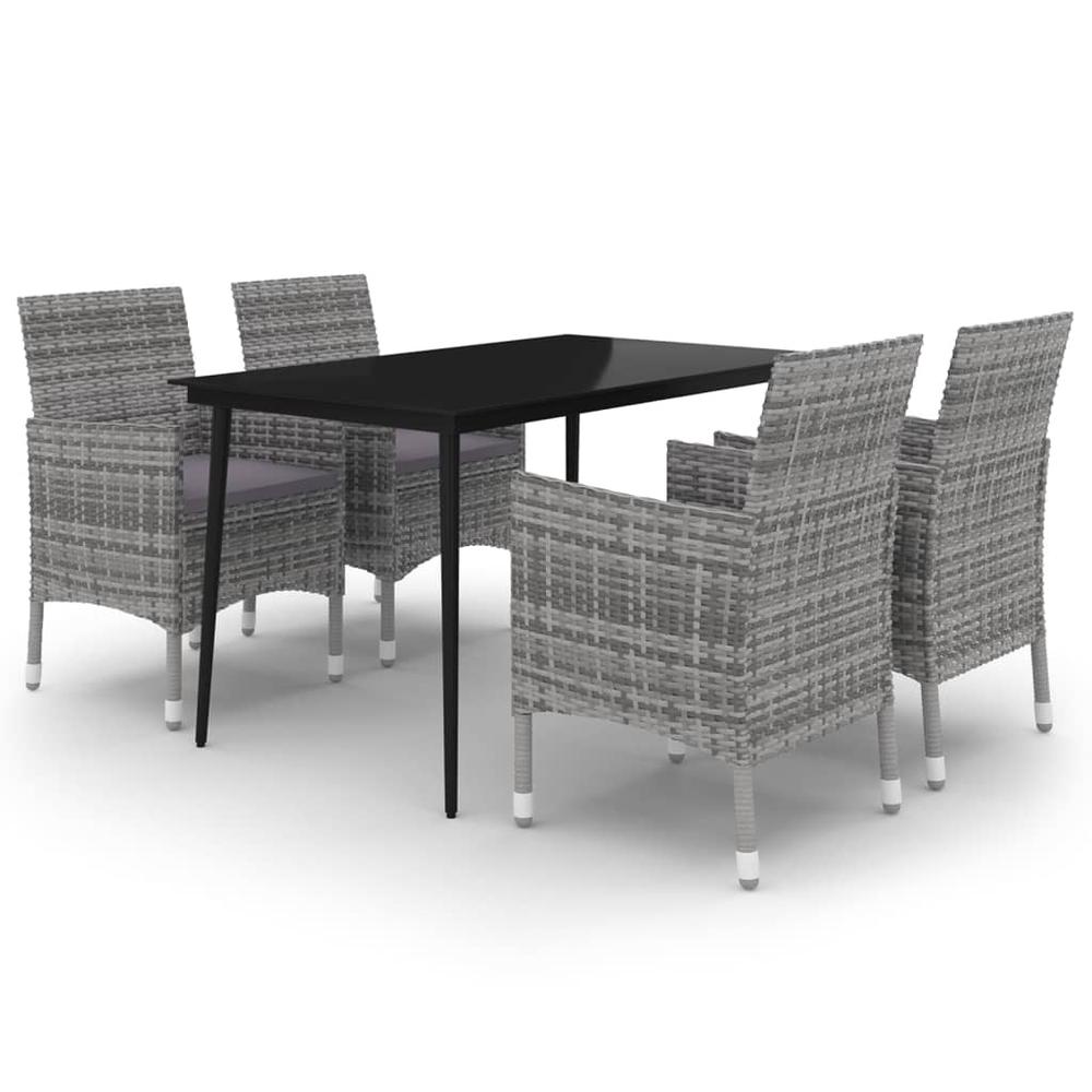 vidaXL 5 Piece Patio Dining Set with Cushions Poly Rattan and Glass, 3099741. Picture 2