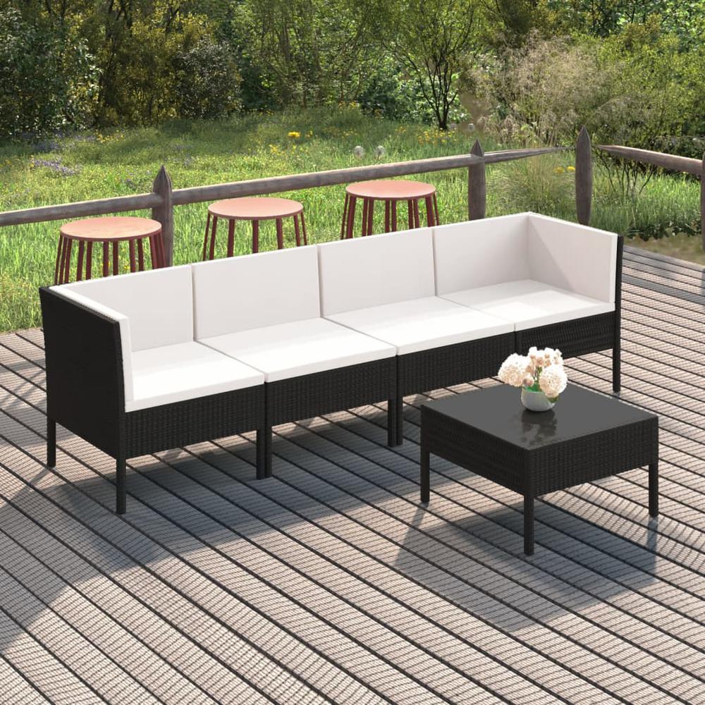 vidaXL 5 Piece Patio Lounge Set with Cushions Poly Rattan Black, 3094336. Picture 1