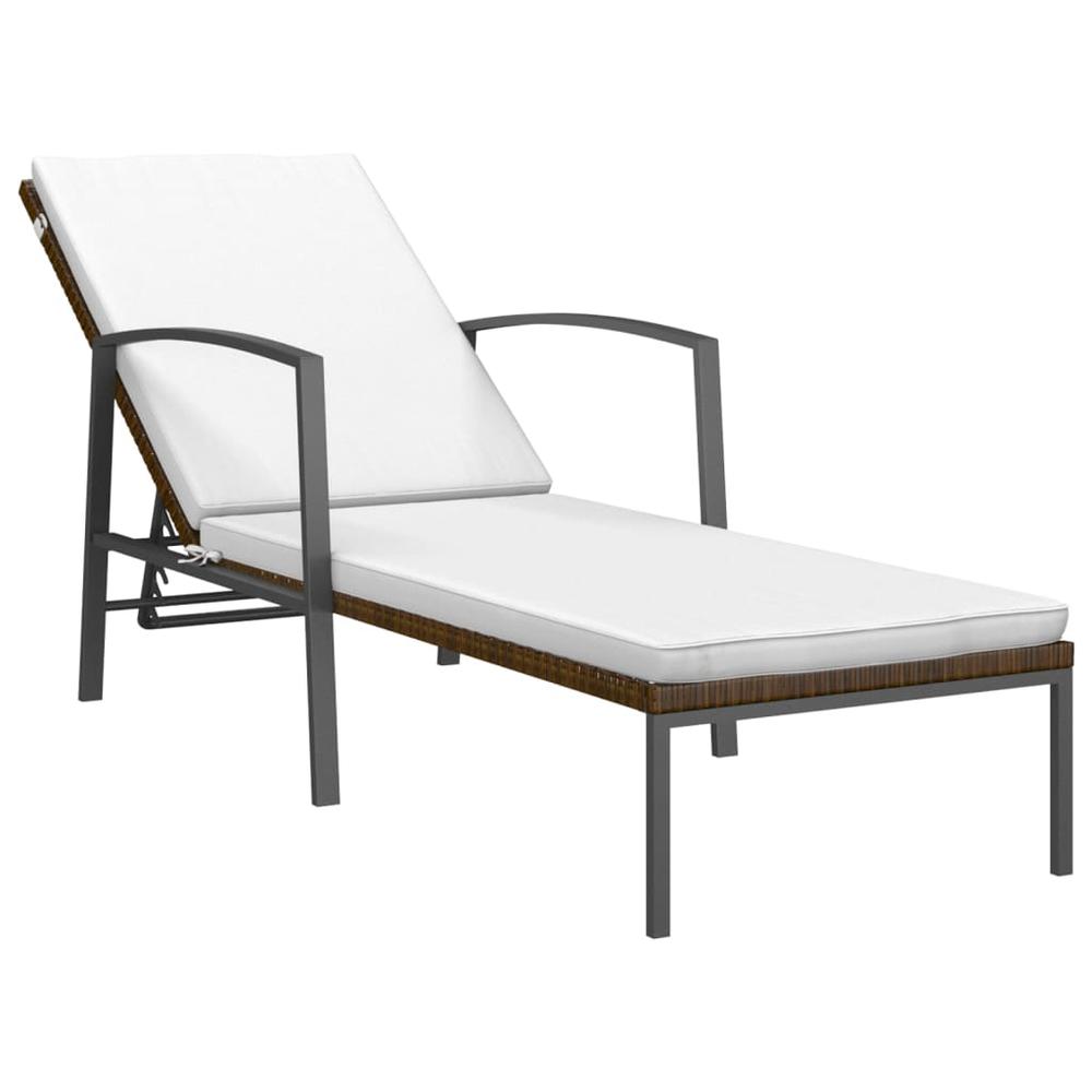 vidaXL Patio Sun Lounger with Cushion Poly Rattan Brown. Picture 2