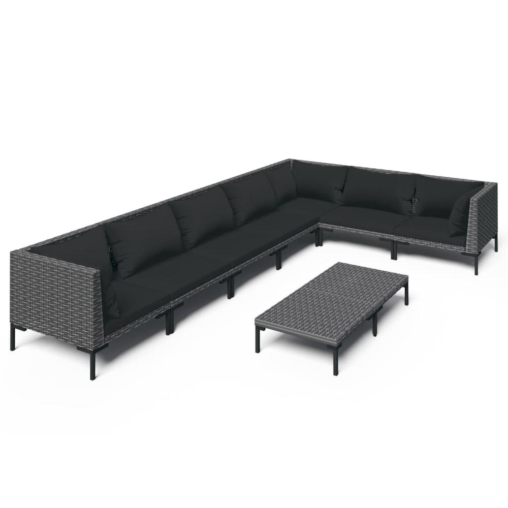 vidaXL 8 Piece Patio Lounge Set with Cushions Poly Rattan Dark Gray, 3099845. Picture 2