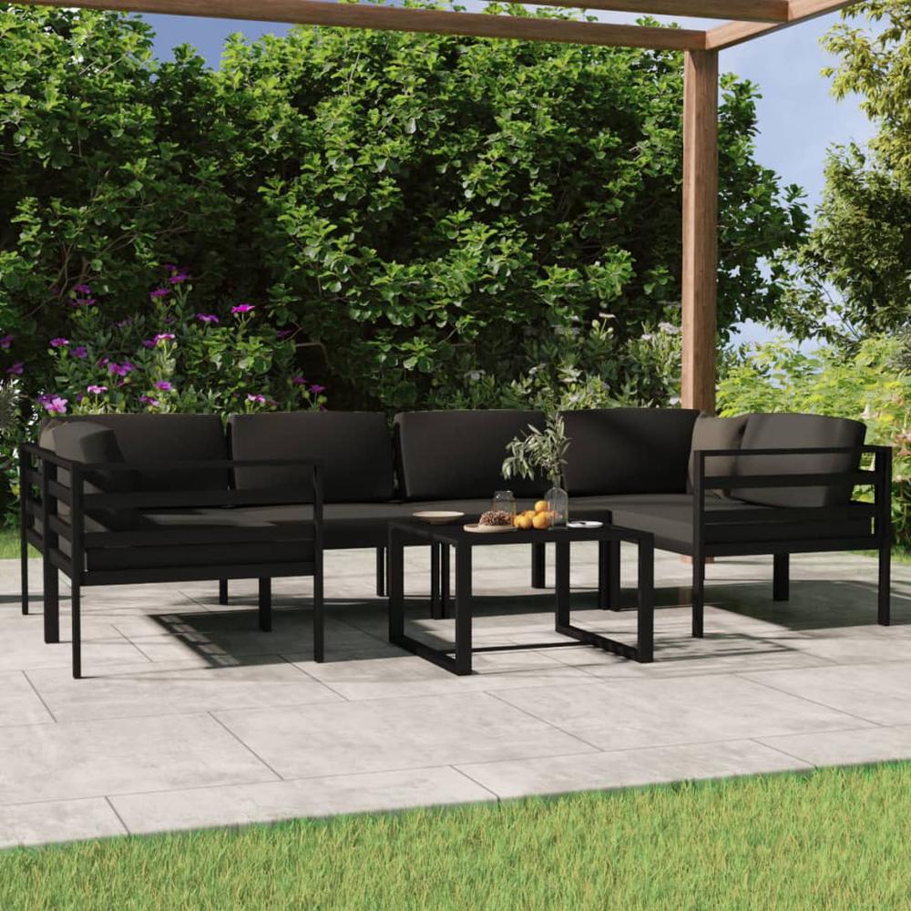 vidaXL 7 Piece Patio Lounge Set with Cushions Aluminum Anthracite, 3107810. Picture 1