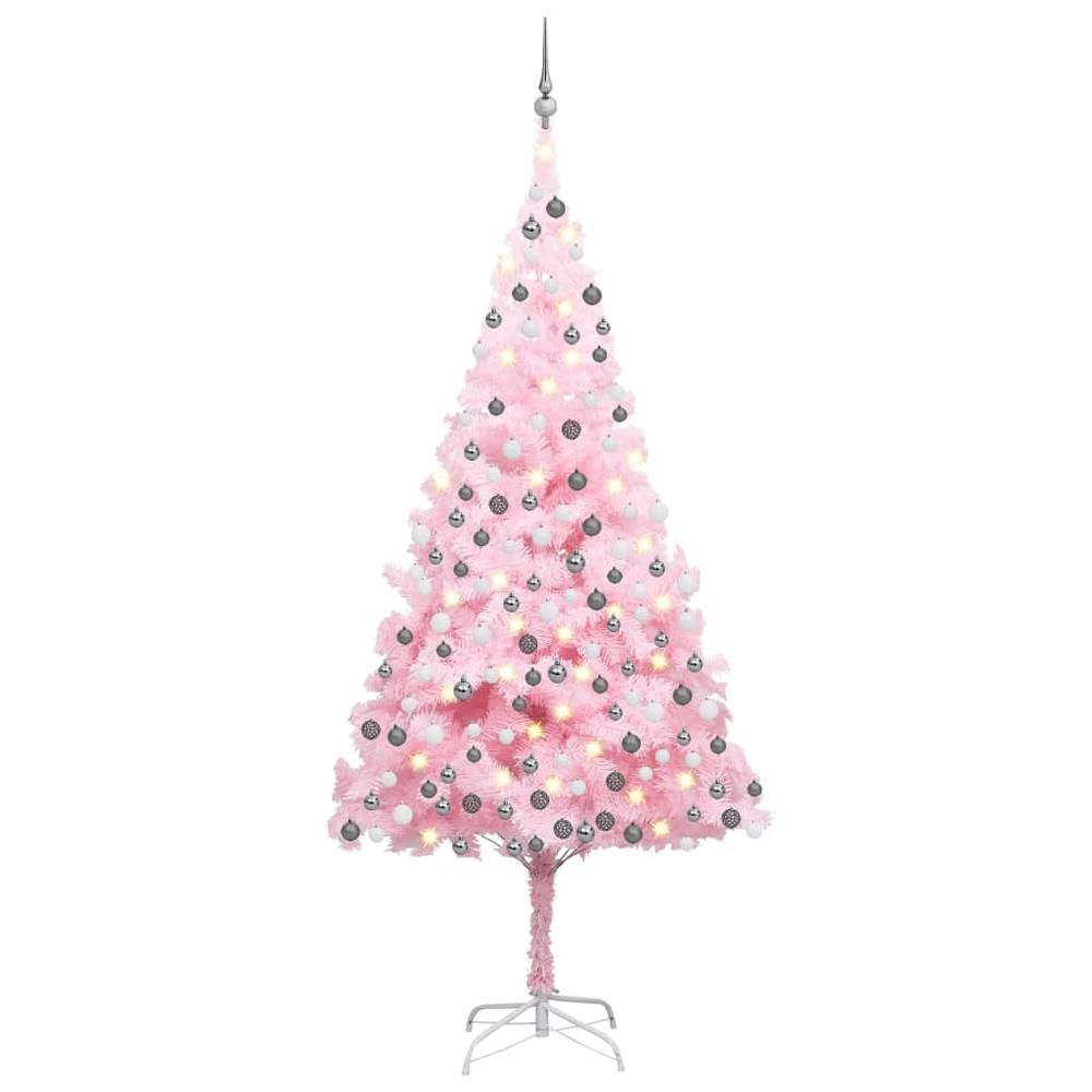vidaXL Artificial Christmas Tree with LEDs&Ball Set Pink 82.7" PVC, 3077672. Picture 1