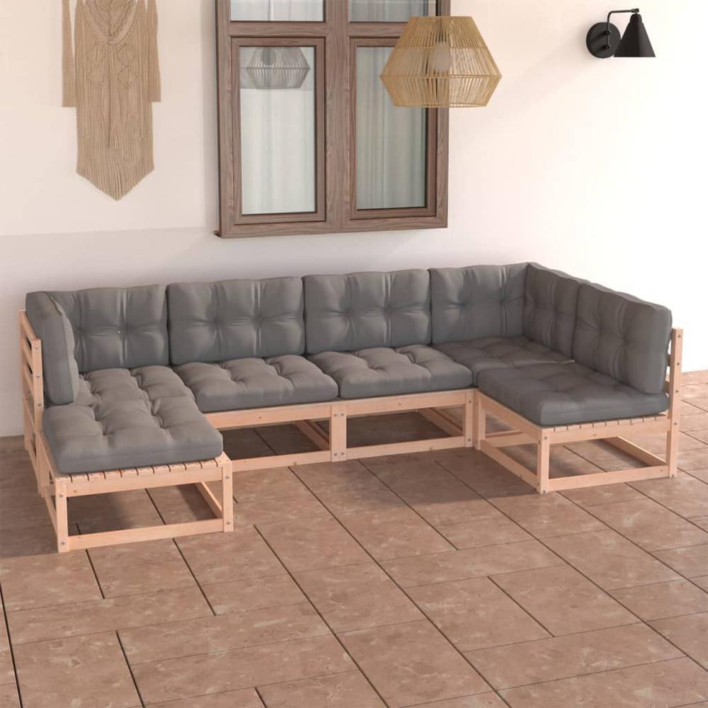 vidaXL 6 Piece Patio Lounge Set with Cushions Solid Pinewood, 3076734. Picture 1