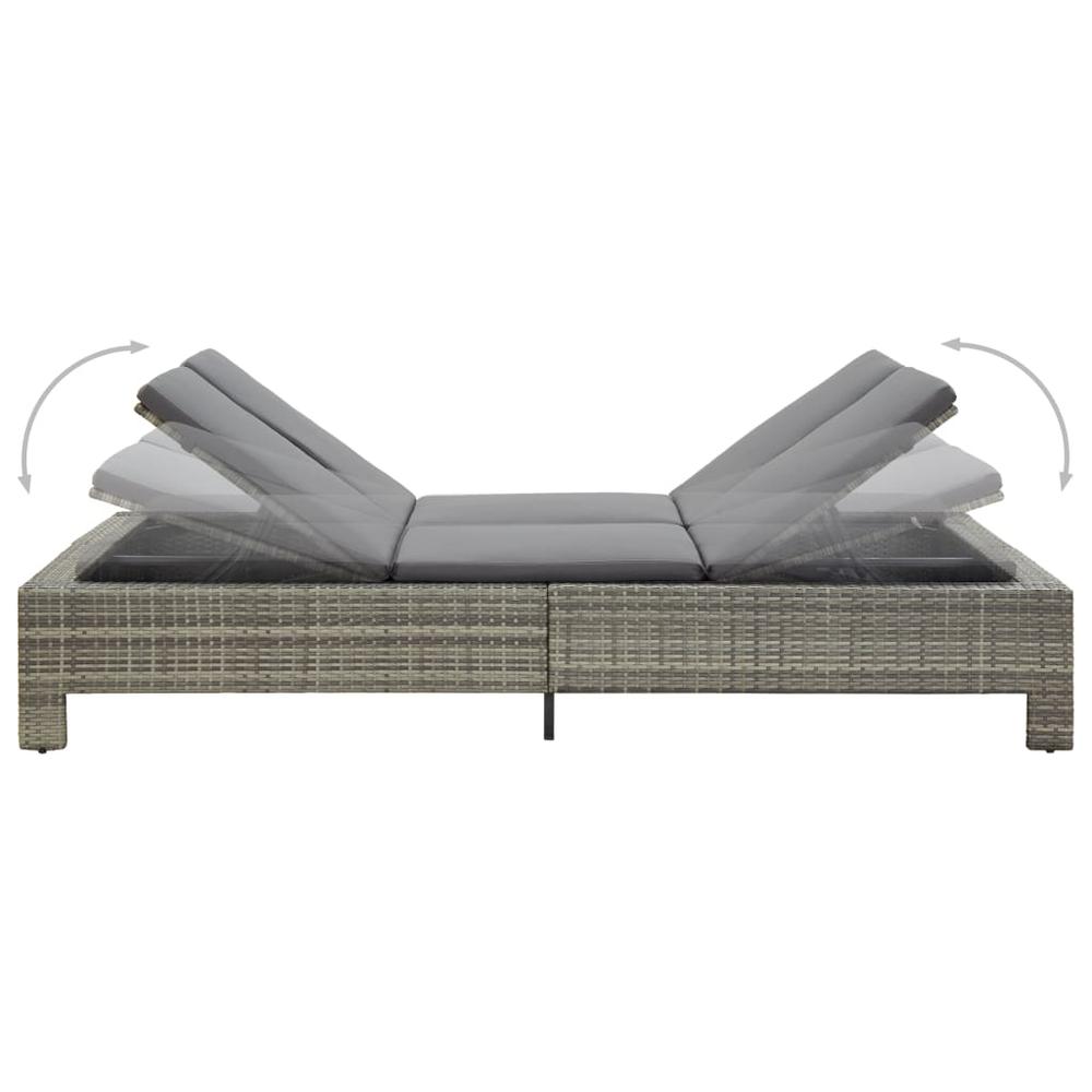 vidaXL 2-Person Sunbed with Cushion Gray Poly Rattan, 46240. Picture 3