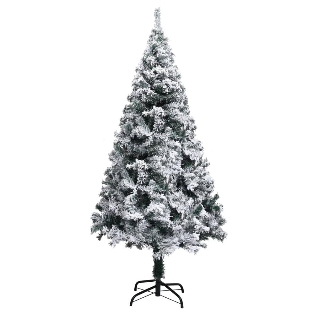 vidaXL Artificial Christmas Tree with LEDs&Flocked Snow Green 82.7". Picture 3