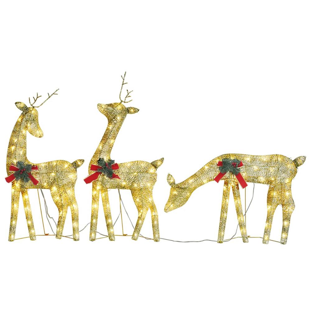 vidaXL Christmas Reindeer Family 106.3"x2.8"x35.4" Gold Warm White Mesh. Picture 2