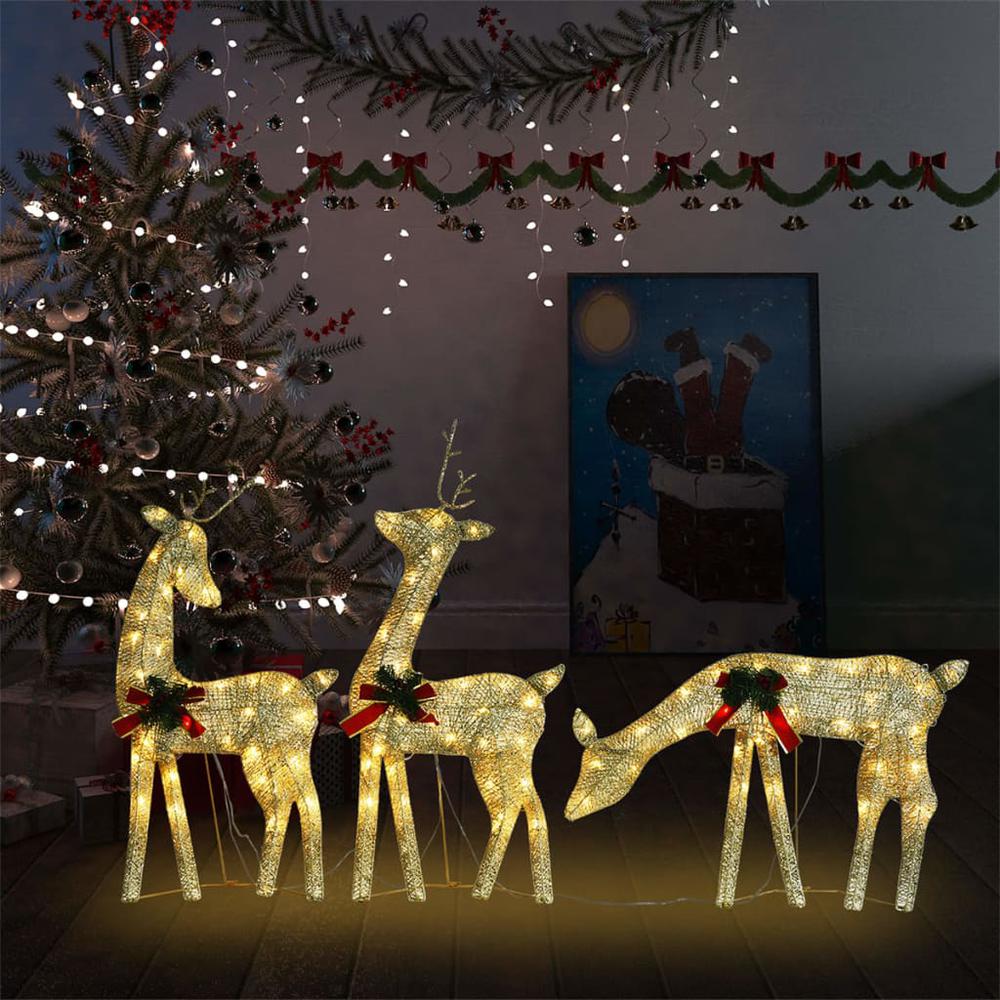vidaXL Christmas Reindeer Family 106.3"x2.8"x35.4" Gold Warm White Mesh. Picture 1