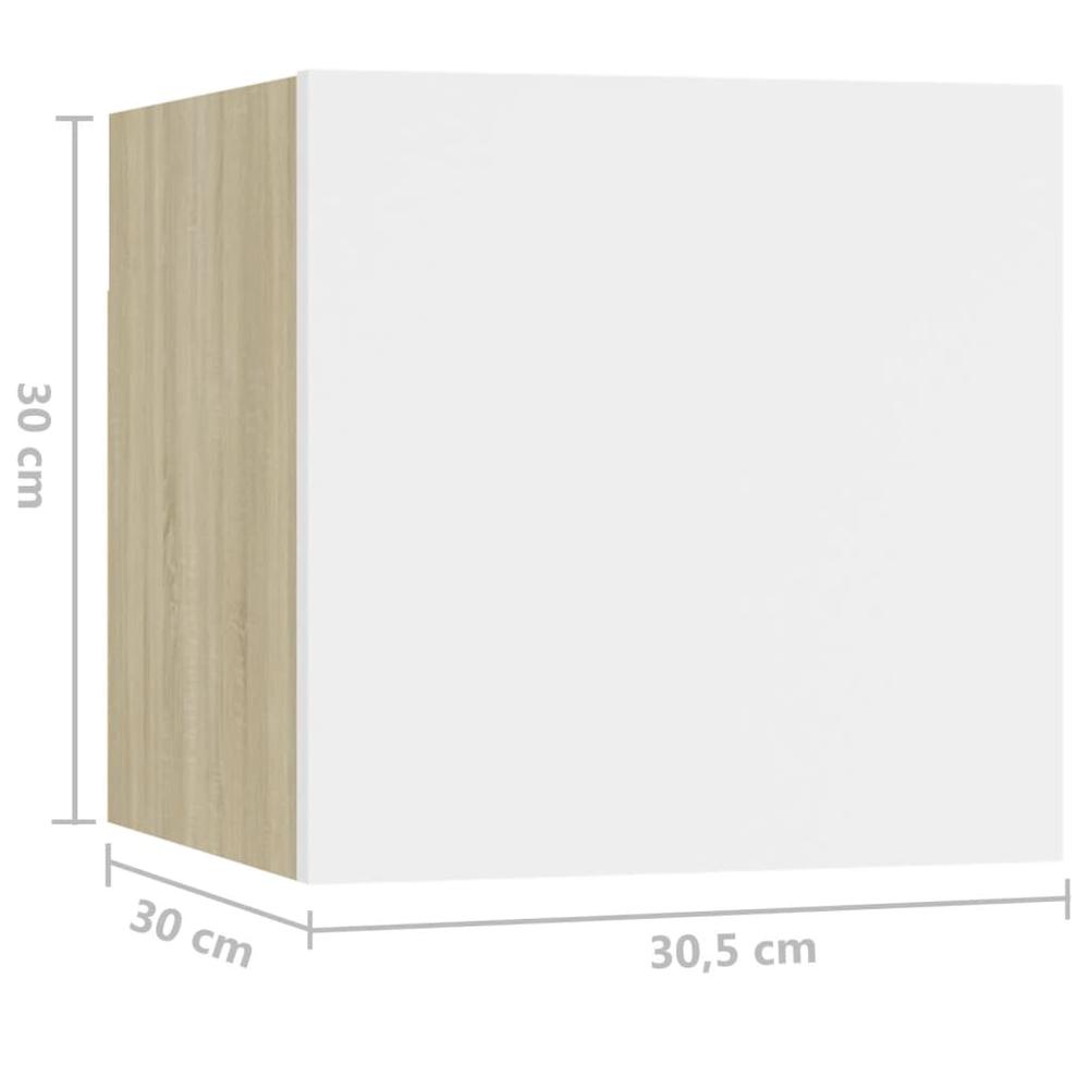 vidaXL Bedside Cabinets 2 pcs White & Sonoma Oak 12"x11.8"x11.8" Engineered Wood. Picture 11