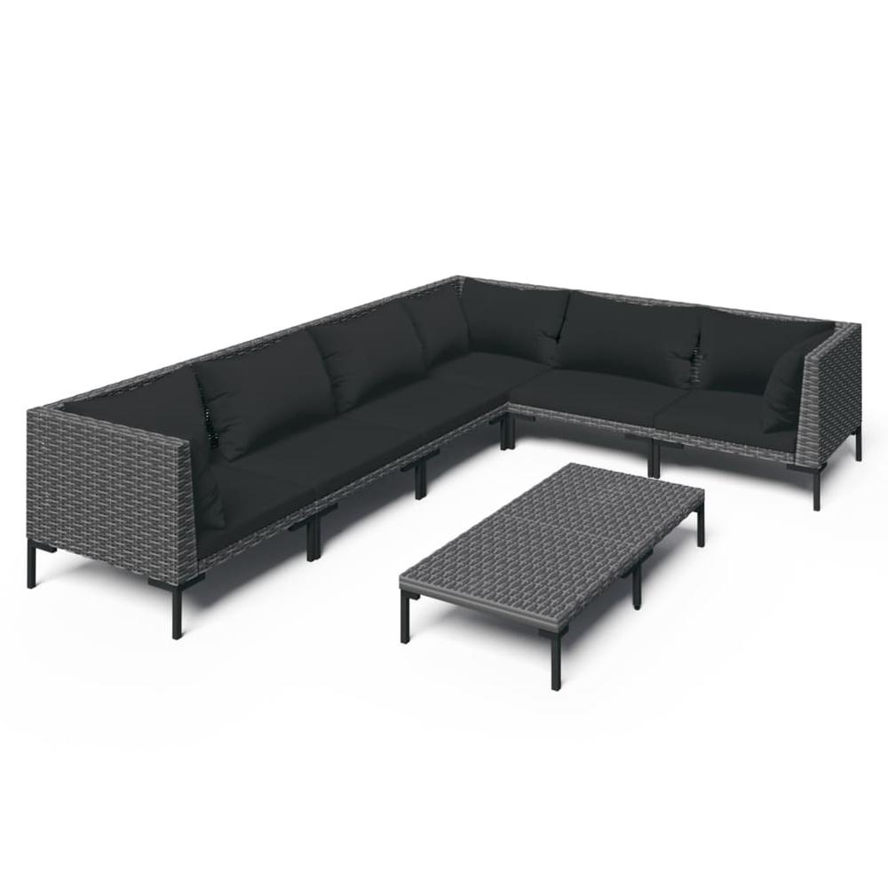 vidaXL 7 Piece Patio Lounge Set with Cushions Poly Rattan Dark Gray, 3099843. Picture 2