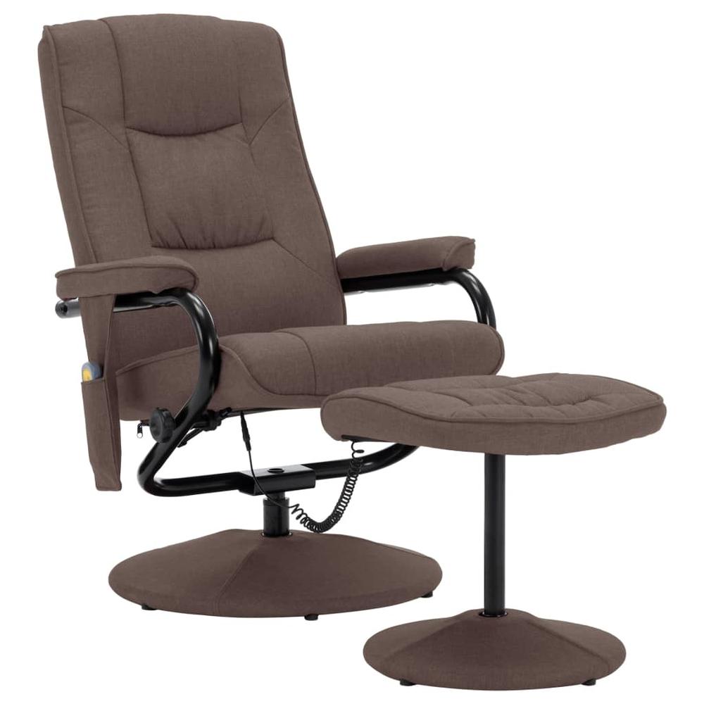vidaXL Massage Recliner with Footrest Brown Fabric. Picture 2