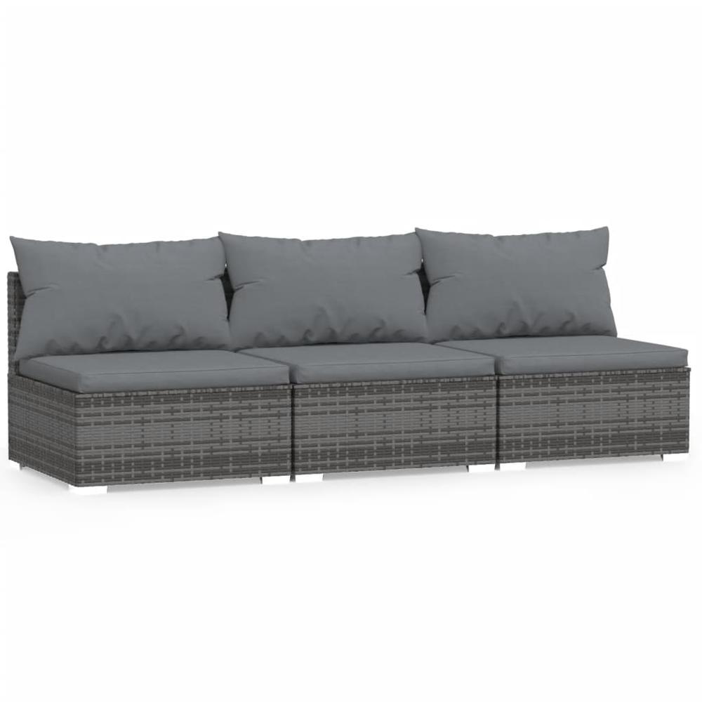 vidaXL 3-Seater Sofa with Cushions Gray Poly Rattan, 317517. Picture 2