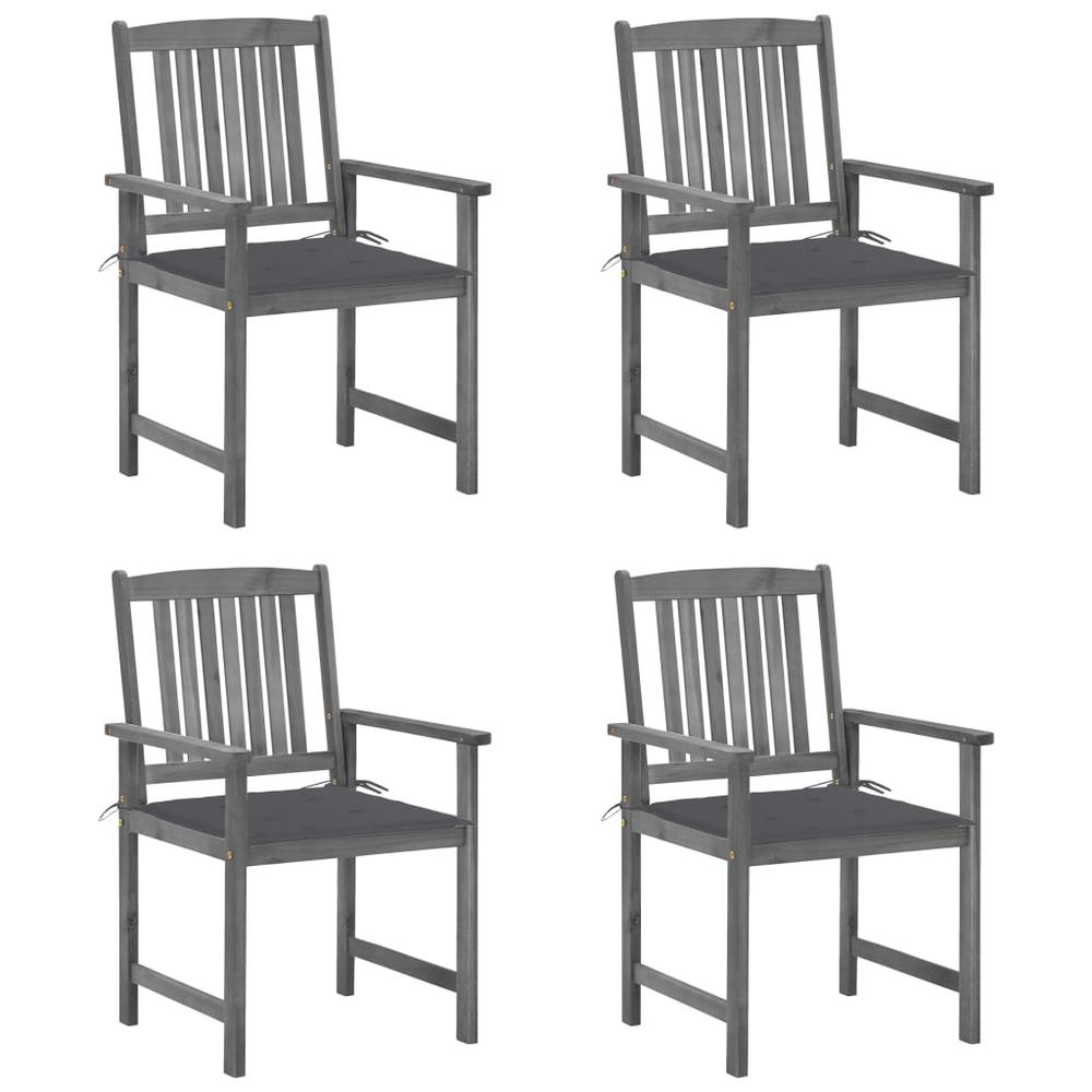 vidaXL Patio Chairs with Cushions 4 pcs Gray Solid Acacia Wood, 3061222. Picture 1