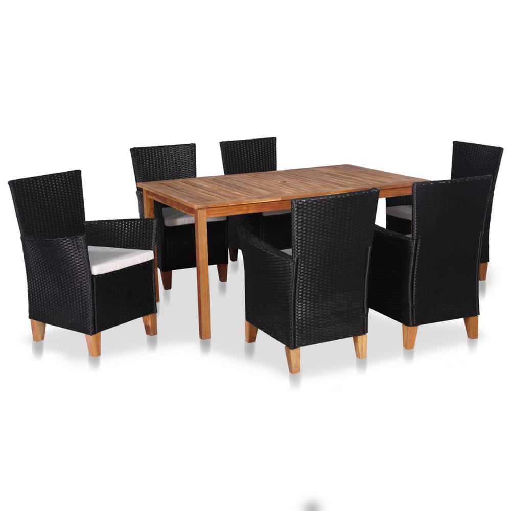vidaXL 7 Piece Outdoor Dining Set Poly Rattan Black and Brown, 44101. The main picture.