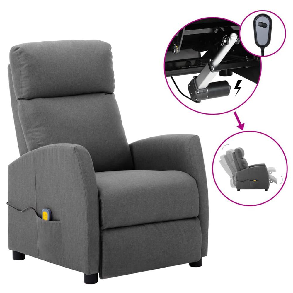 vidaXL Electric Massage Reclining Chair Light Gray Fabric. Picture 1