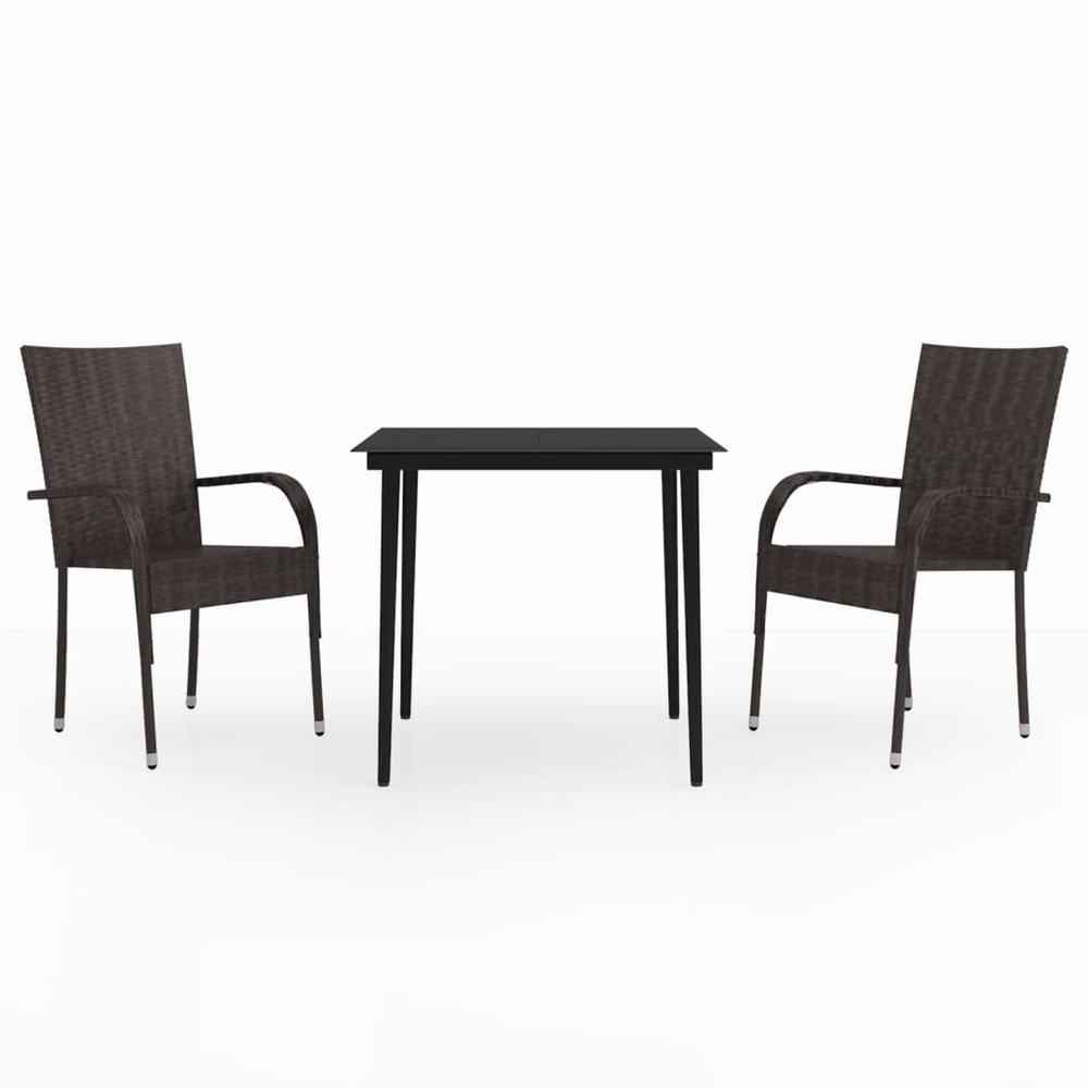 vidaXL 3 Piece Patio Dining Set Brown and Black, 3099401. Picture 2