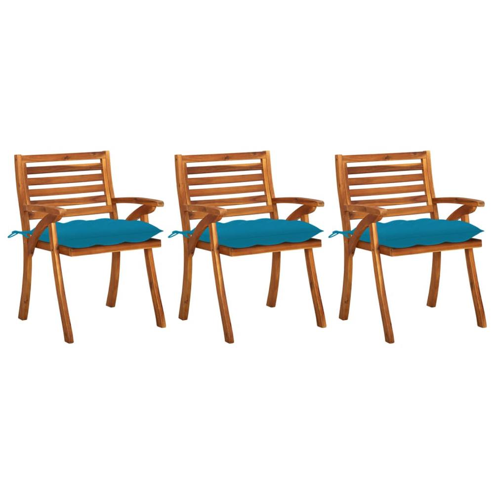 vidaXL Patio Dining Chairs with Cushions 3 pcs Solid Acacia Wood, 3060838. Picture 1