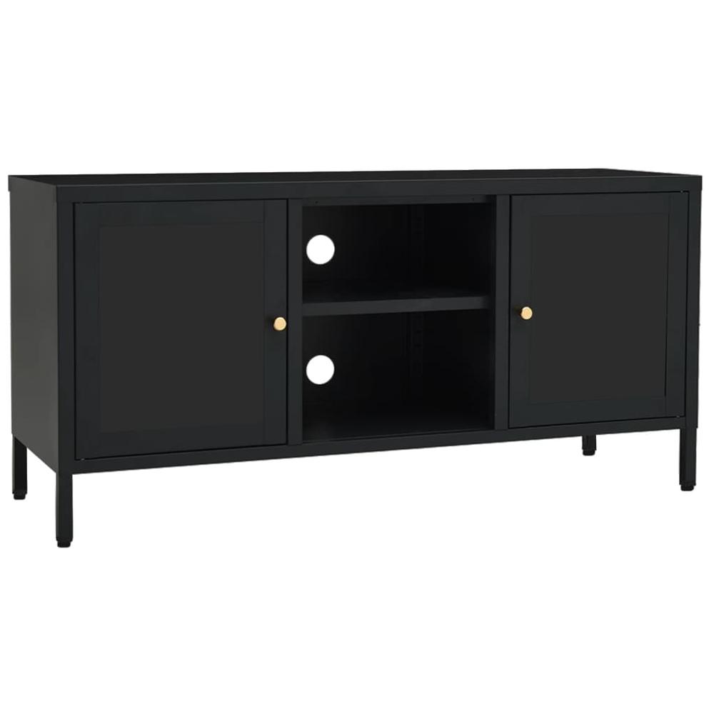 vidaXL TV Cabinet Black 41.3"x13.8"x20.5" Steel and Glass. Picture 2