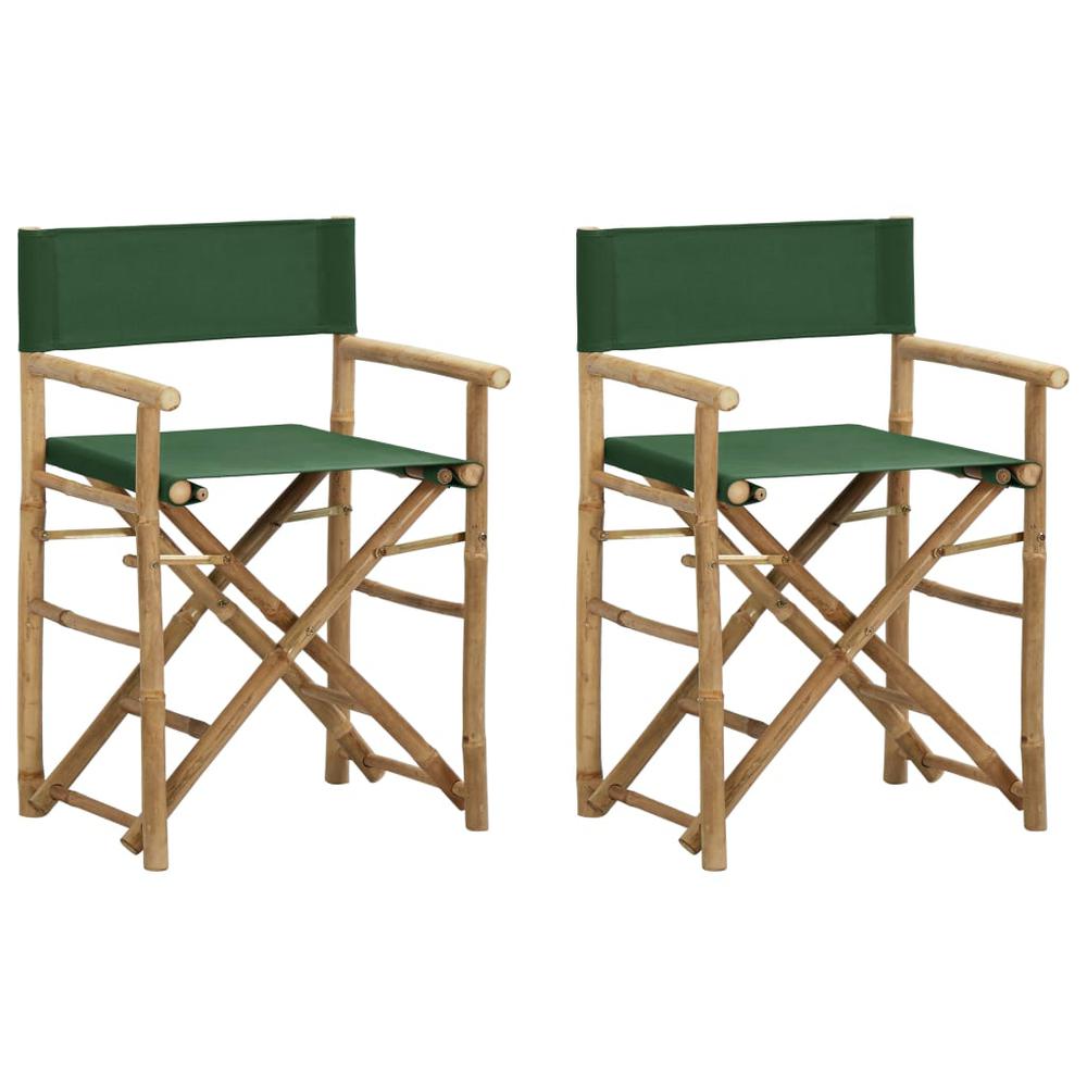 vidaXL Folding Director's Chairs 2 pcs Green Bamboo and Fabric. Picture 1