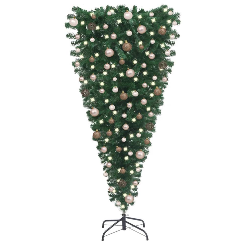 vidaXL Upside-down Artificial Christmas Tree with LEDs&Ball Set 94.5", 3078059. Picture 1