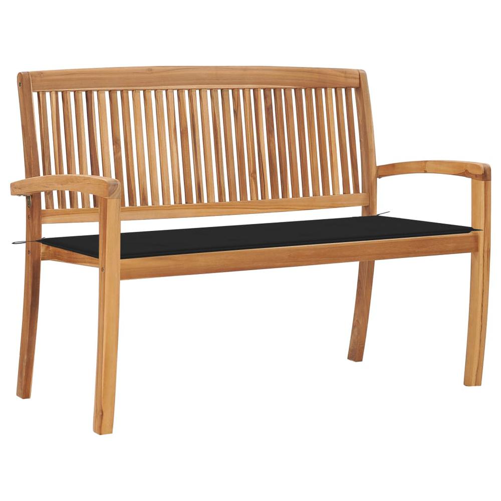 vidaXL Stacking Patio Bench with Cushion 50.6" Solid Teak Wood, 3063286. Picture 1
