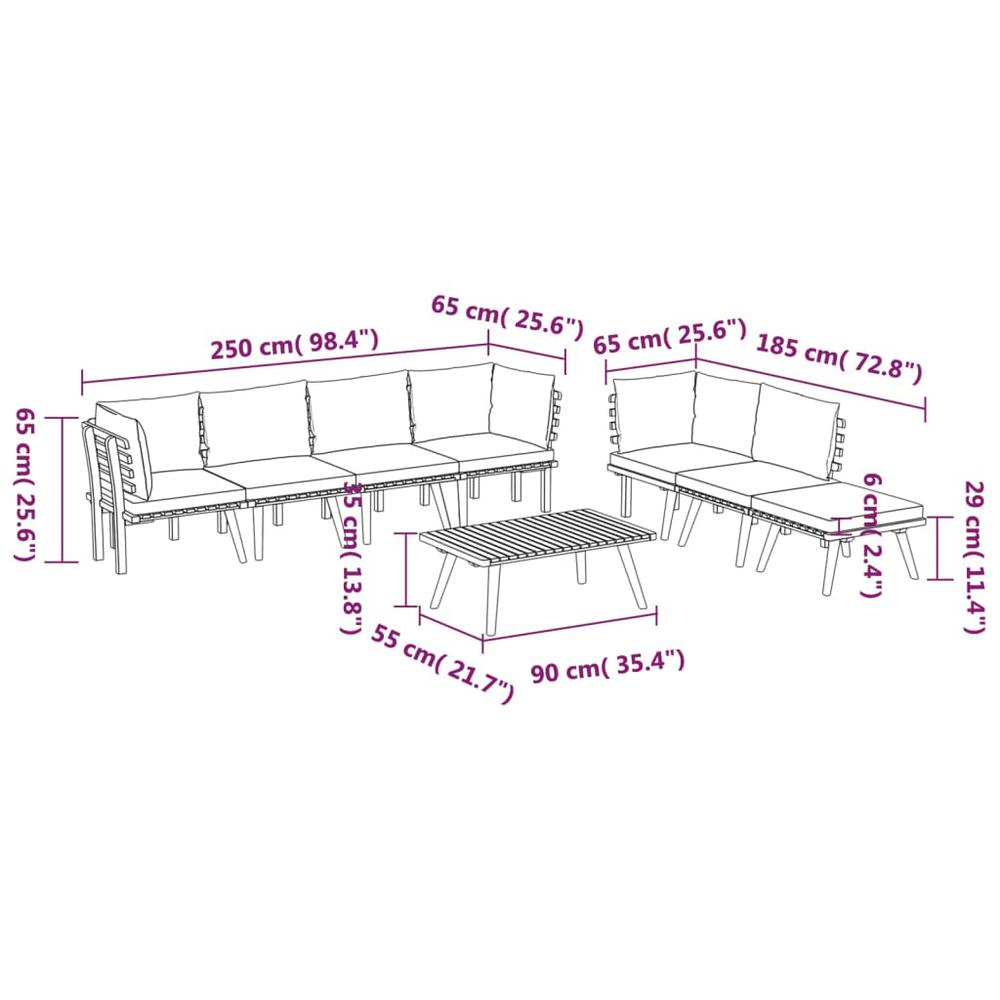 vidaXL 8 Piece Patio Lounge Set with Cushions Solid Acacia Wood, 3087016. Picture 12