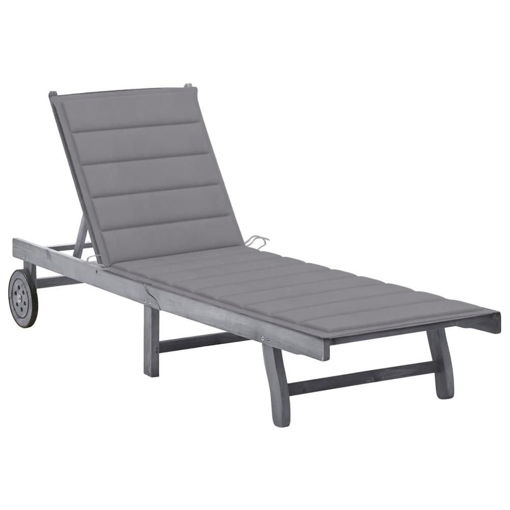 vidaXL Patio Sun Lounger with Cushion Gray Solid Acacia Wood, 3061360. Picture 1