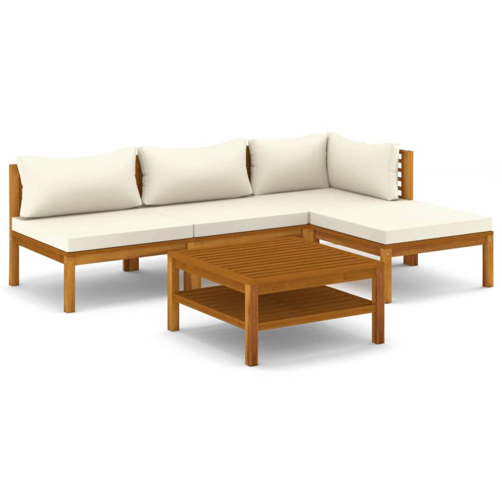vidaXL 5 Piece Patio Lounge Set with Cream Cushion Solid Acacia Wood, 3086926. Picture 2
