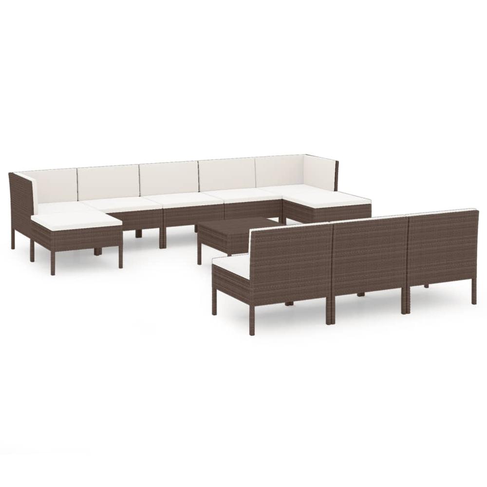 vidaXL 11 Piece Patio Lounge Set with Cushions Poly Rattan Brown, 3094571. Picture 2