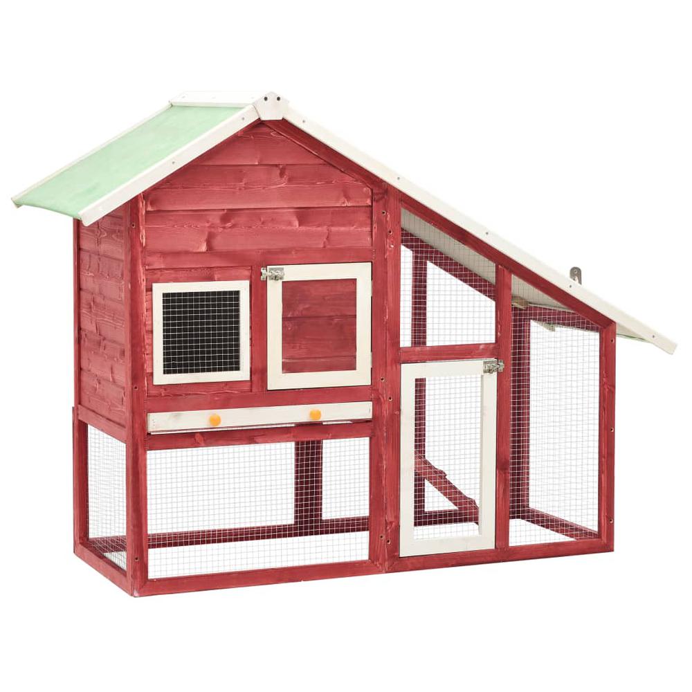 vidaXL Rabbit Hutch Red and White 55.1"x24.8"x47.2" Solid Firwood. Picture 1