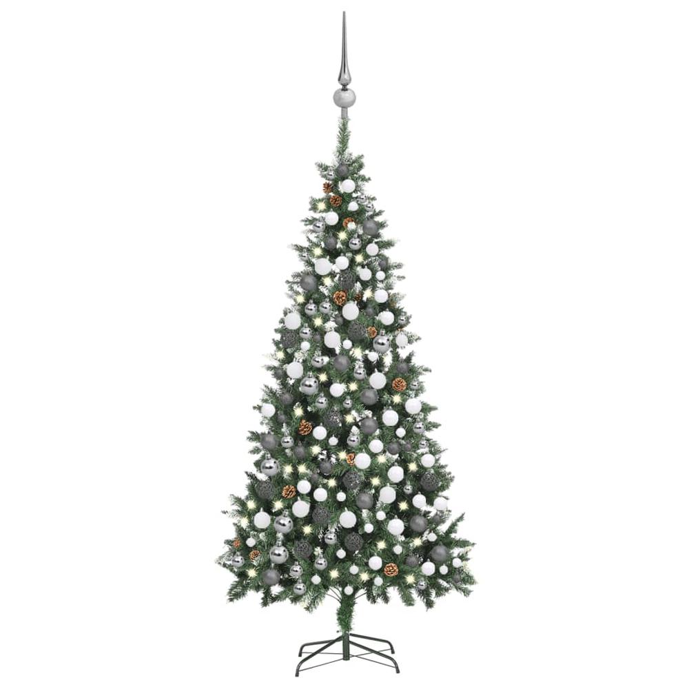 vidaXL Artificial Christmas Tree with LEDs&Ball Set Pine Cones 82.7", 3077897. Picture 1
