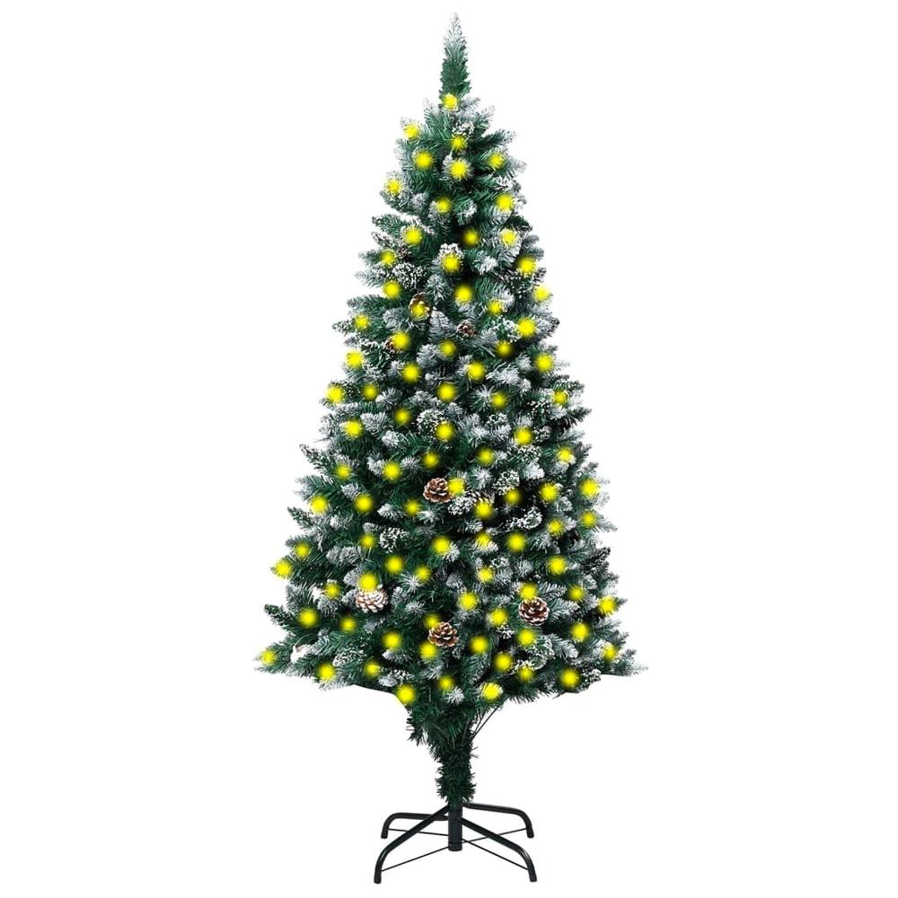 vidaXL Artificial Christmas Tree LEDs&Pine Cones&White Snow 94.5". Picture 1
