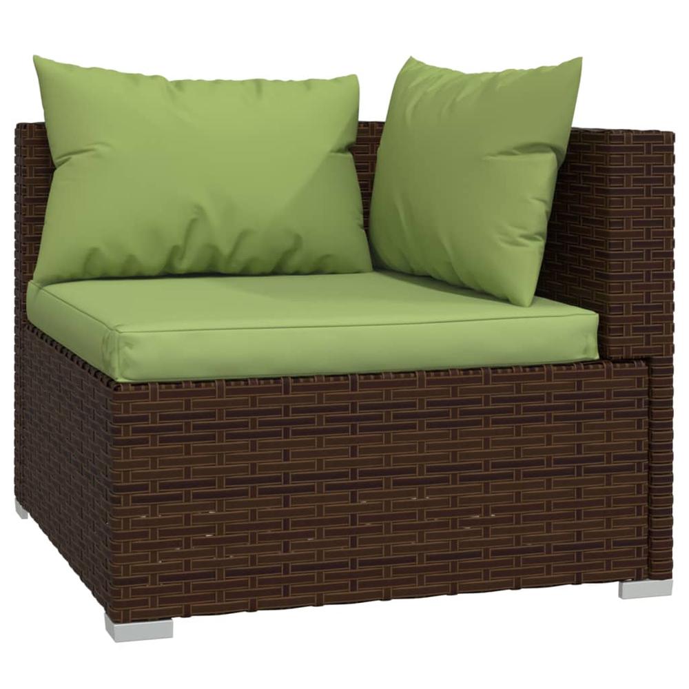 vidaXL 4 Piece Patio Lounge Set with Cushions Poly Rattan Brown, 3101428. Picture 3
