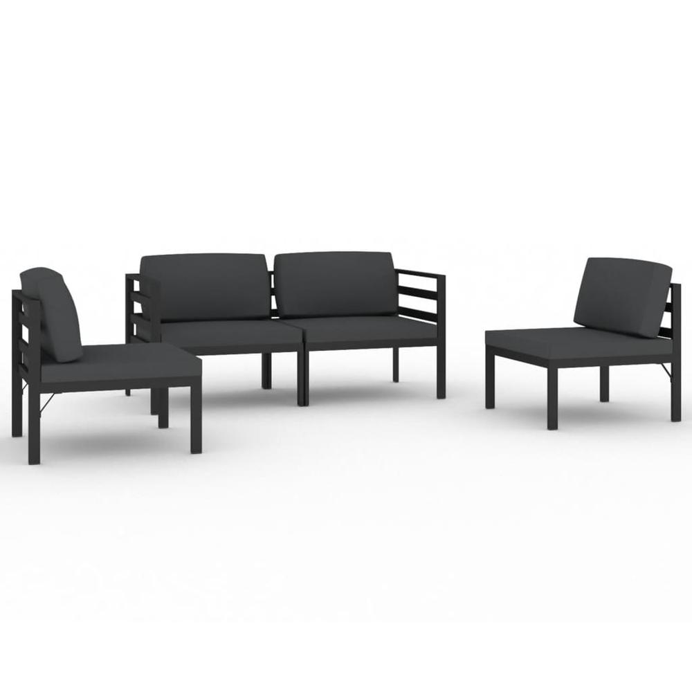 vidaXL 4 Piece Patio Lounge Set with Cushions Aluminum Anthracite, 3107787. Picture 2