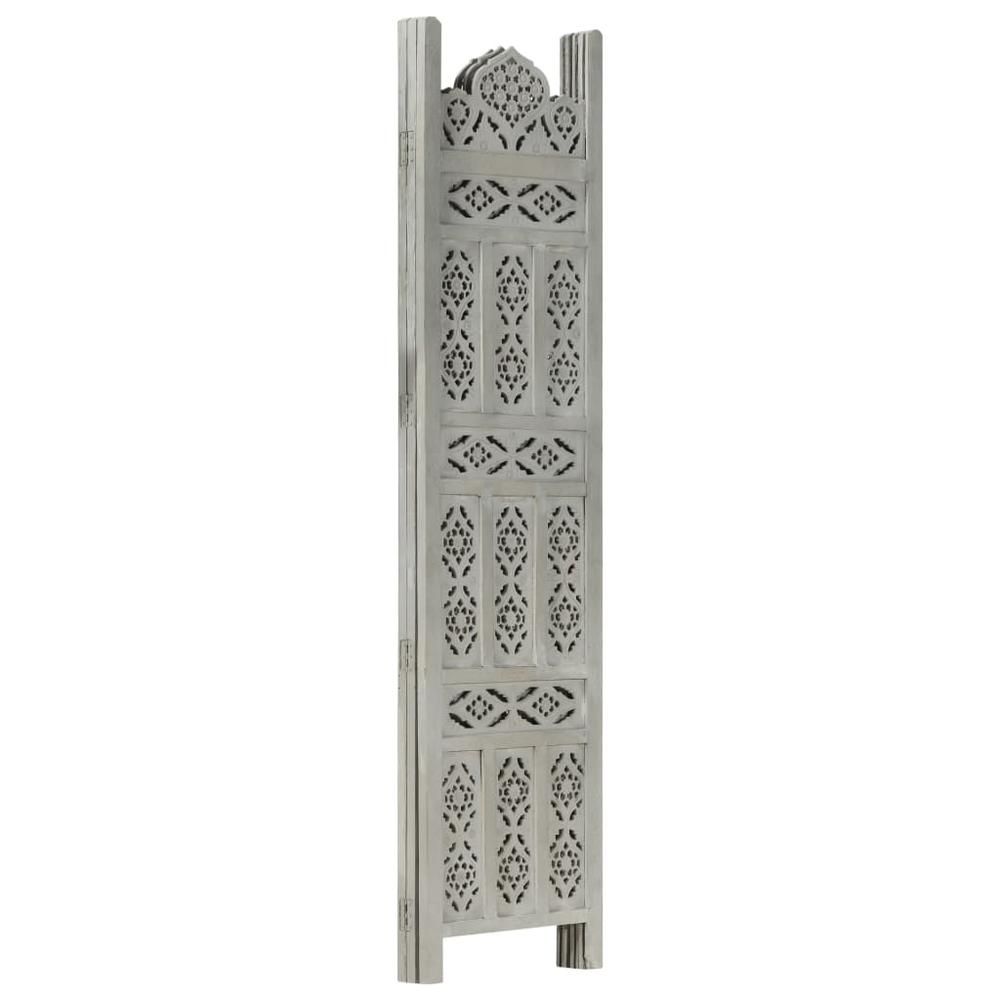 vidaXL Hand carved 3-Panel Room Divider Gray 47.2"x65" Solid Mango Wood, 285321. Picture 2
