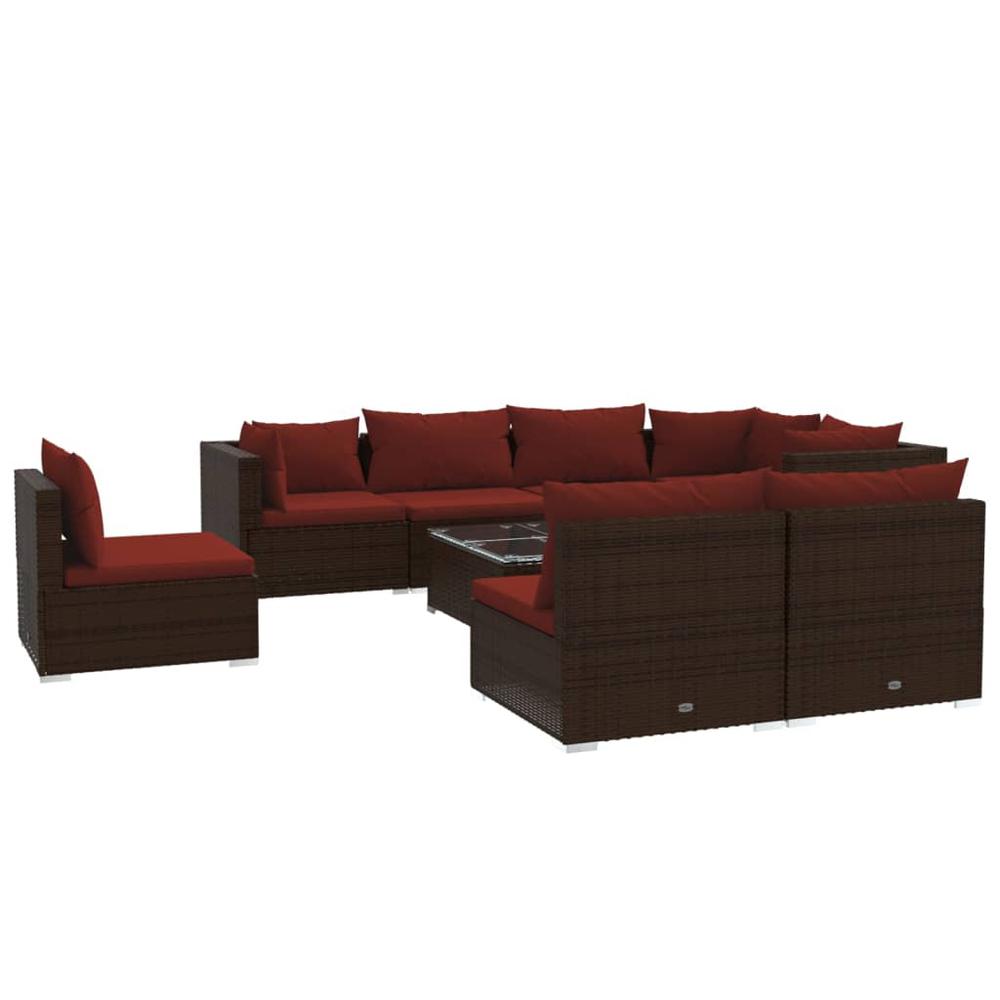 vidaXL 9 Piece Patio Lounge Set with Cushions Poly Rattan Brown, 3102555. Picture 2