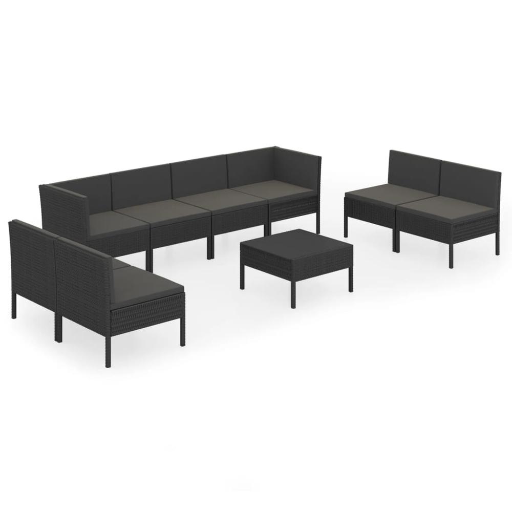 vidaXL 9 Piece Patio Lounge Set with Cushions Poly Rattan Black, 3094361. Picture 2