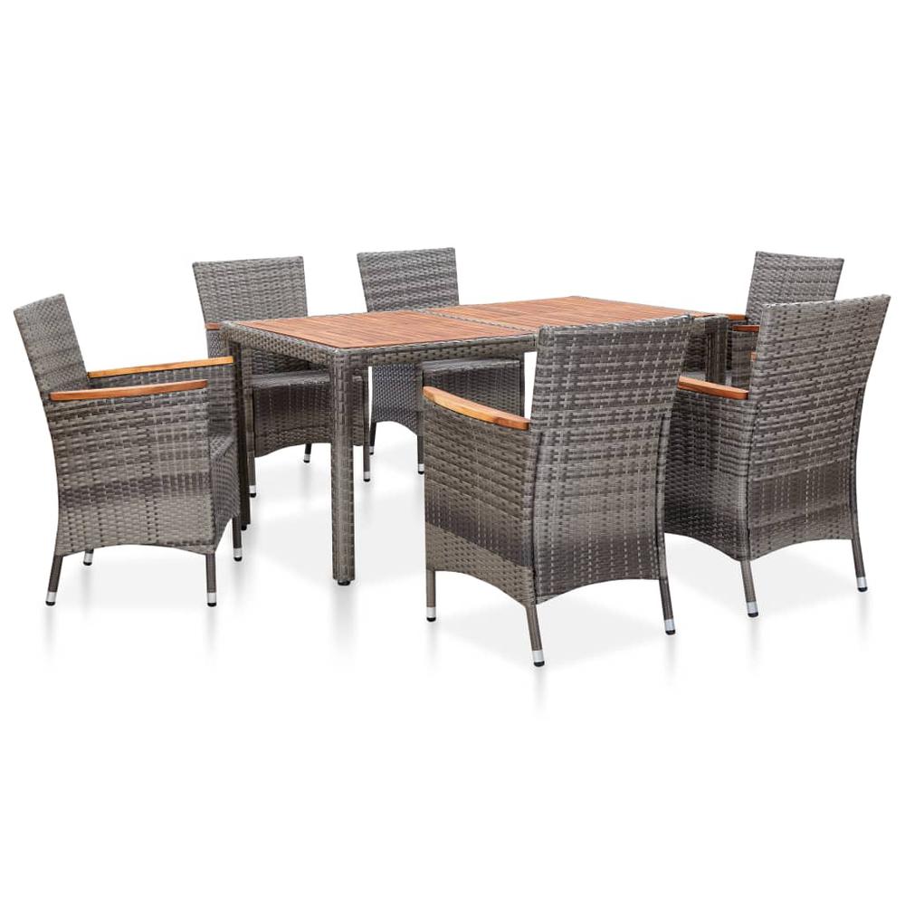 vidaXL 7 Piece Patio Dining Set with Cushions Poly Rattan Gray, 46084. Picture 1